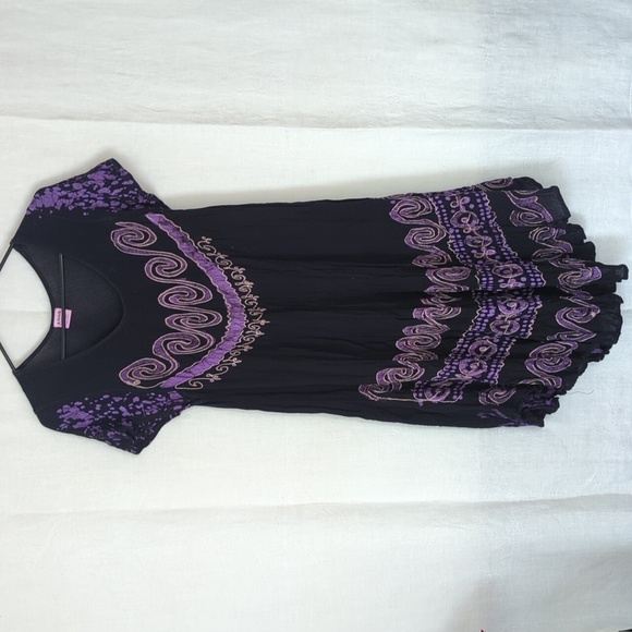 🍉 ASHA Black Purple Flowy Midi Dress One Size - Picture 1 of 6